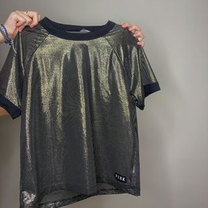 ✨brand new pink sheer black glitter top✨